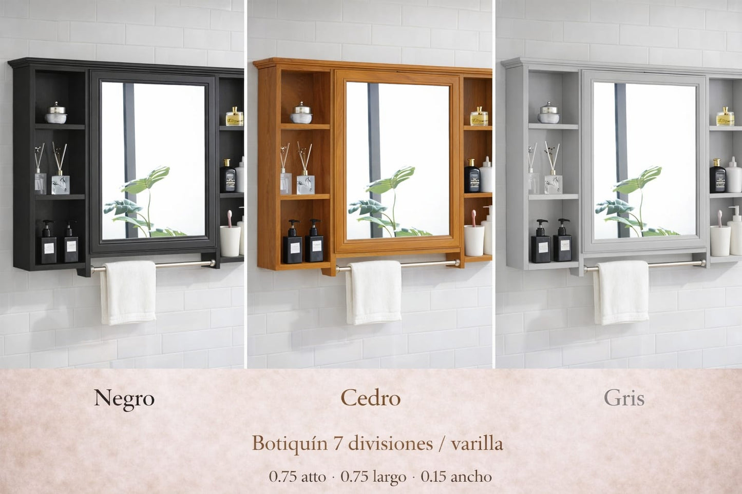 Botiquín 7 Divisiones de Madera con Espejo para Baño