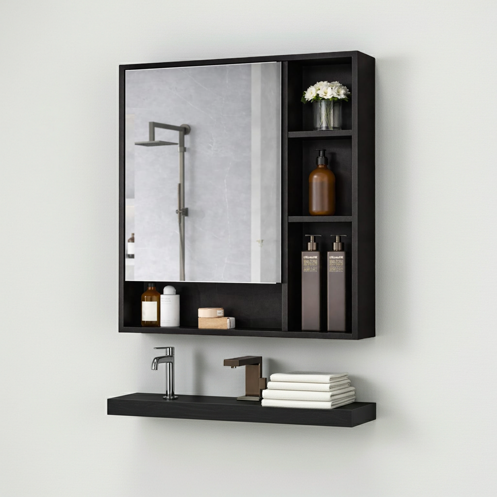 Botiquín 5 Divisiones de Madera con Espejo para Baño