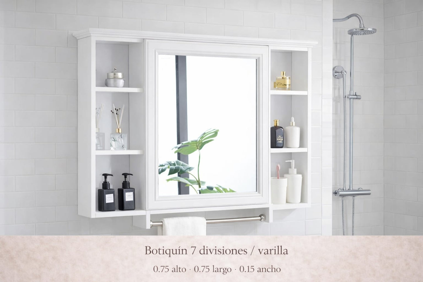 Botiquín 7 Divisiones de Madera con Espejo para Baño