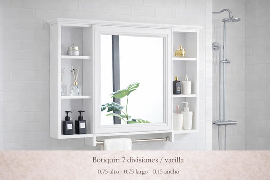 Botiquín 7 Divisiones de Madera con Espejo para Baño
