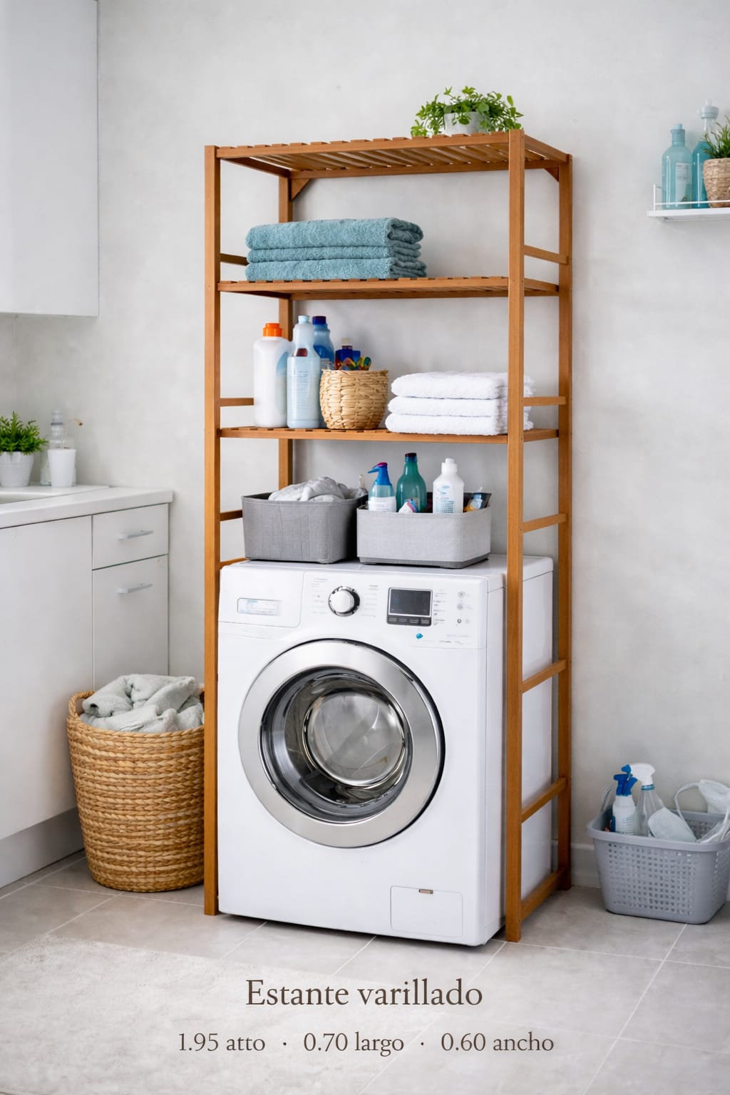 Estante Varillado de Madera para Baño y Cocina