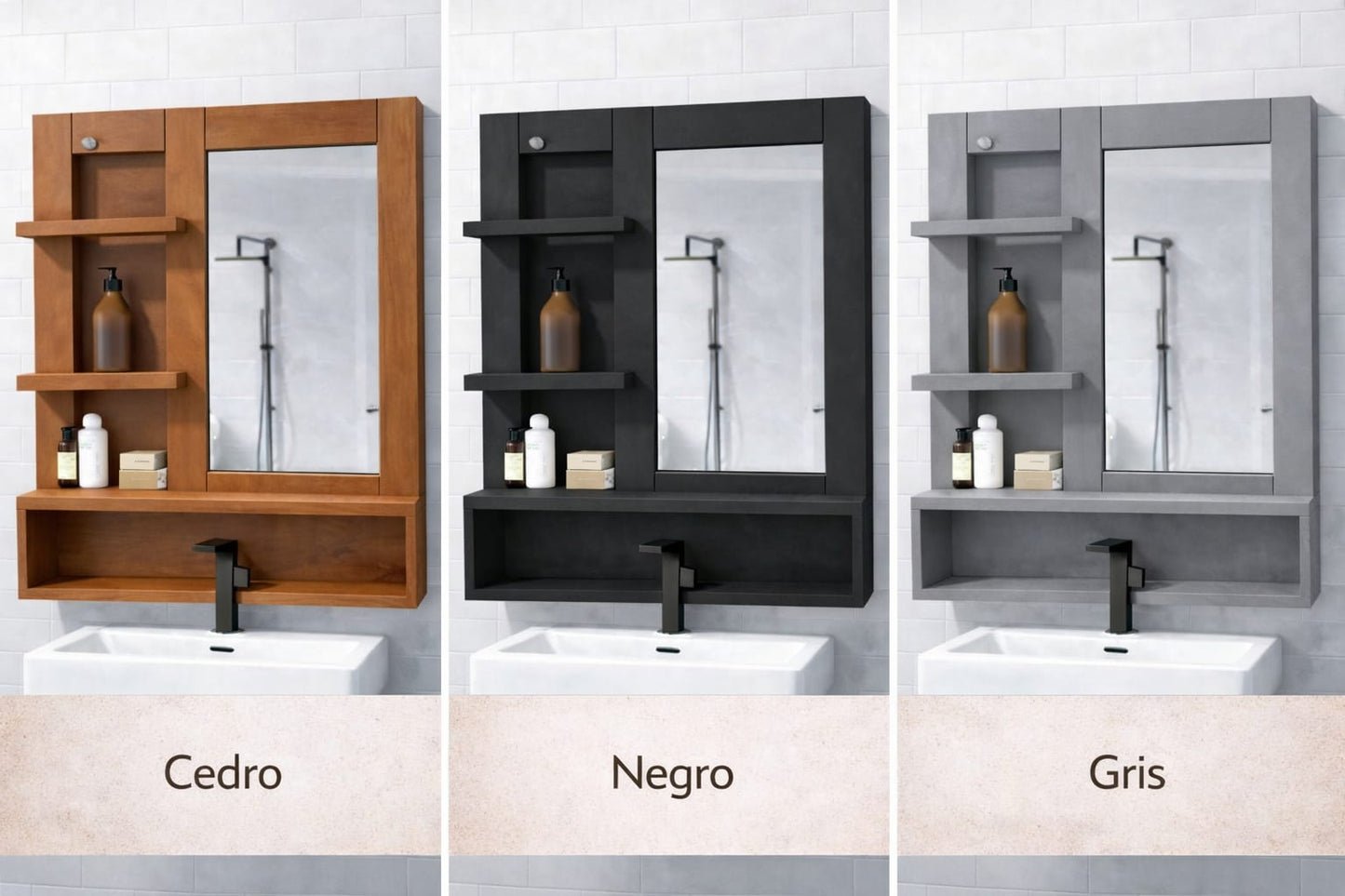Botiquín 4 Cuerpos de Madera con Espejo para Baño
