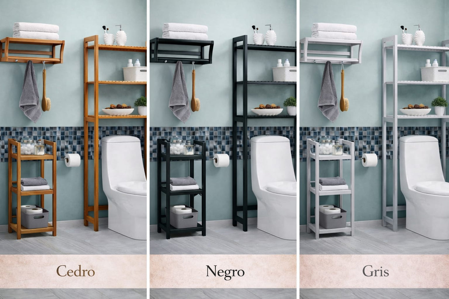 Set de Baño Varillado de Madera - Estante y Accesorios