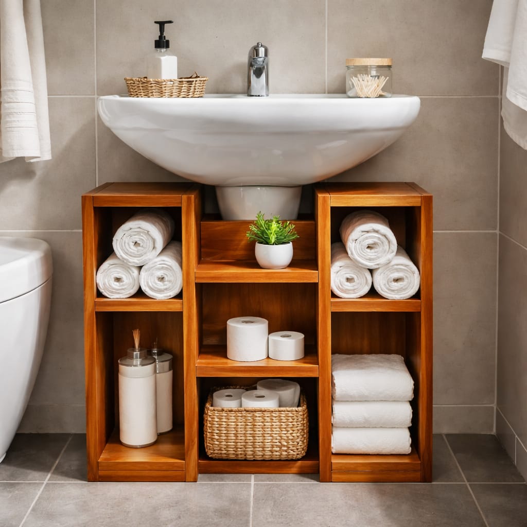 Estante Bajo Lavatorio de Madera para Baño