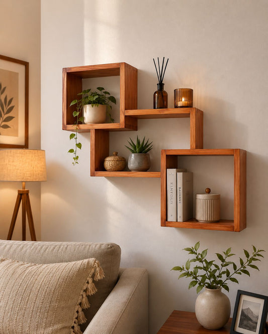 Estante Flotante Lenga / diseño geometrico de 3 modulos