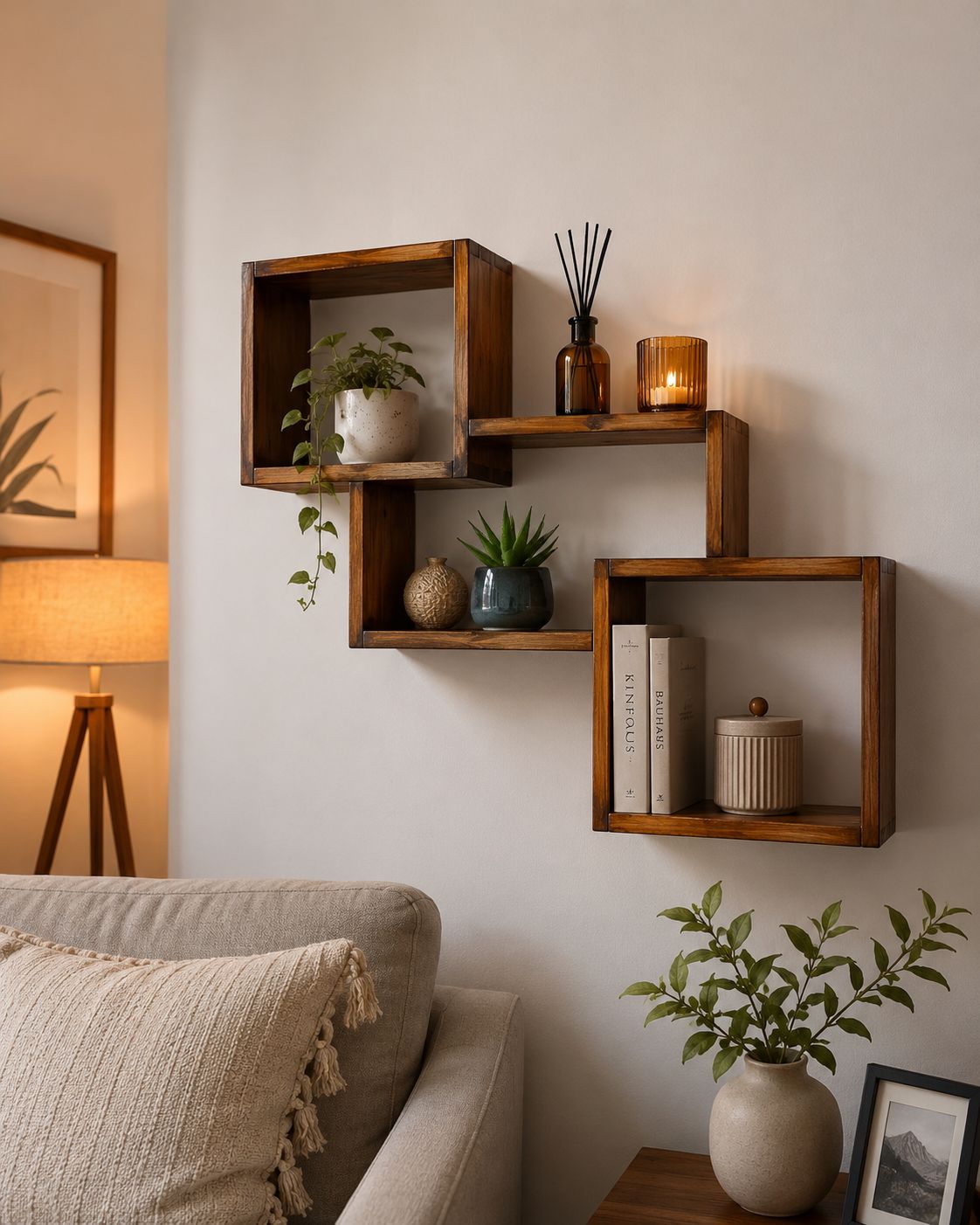 Estante Flotante Lenga / diseño geometrico de 3 modulos
